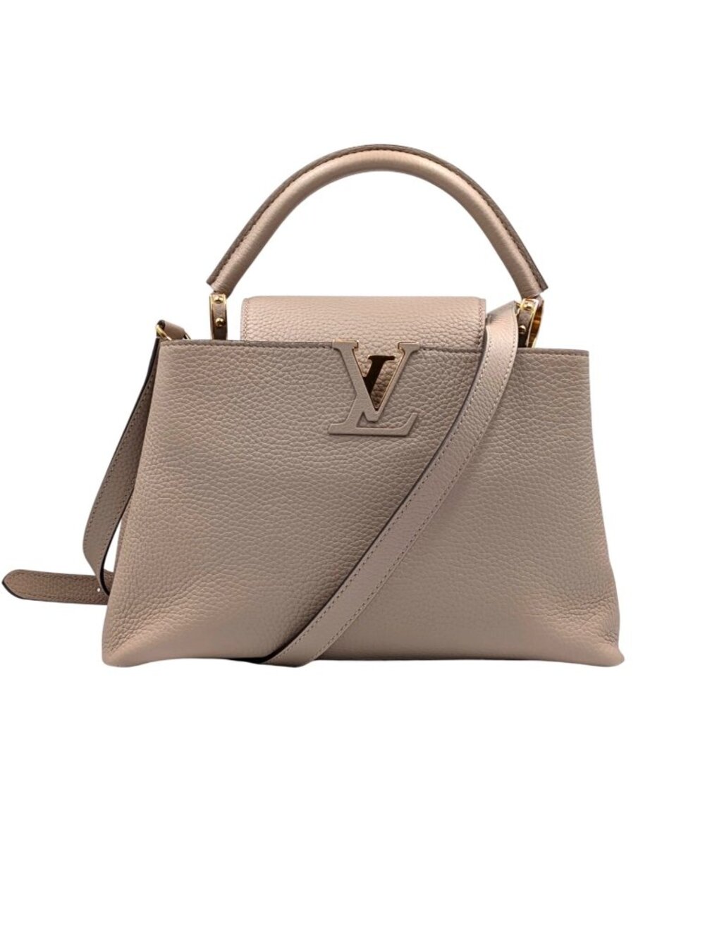 Pre-owned Louis Vuitton Capucines MM Taurillon Leather Top Handle Bag Galet Gray